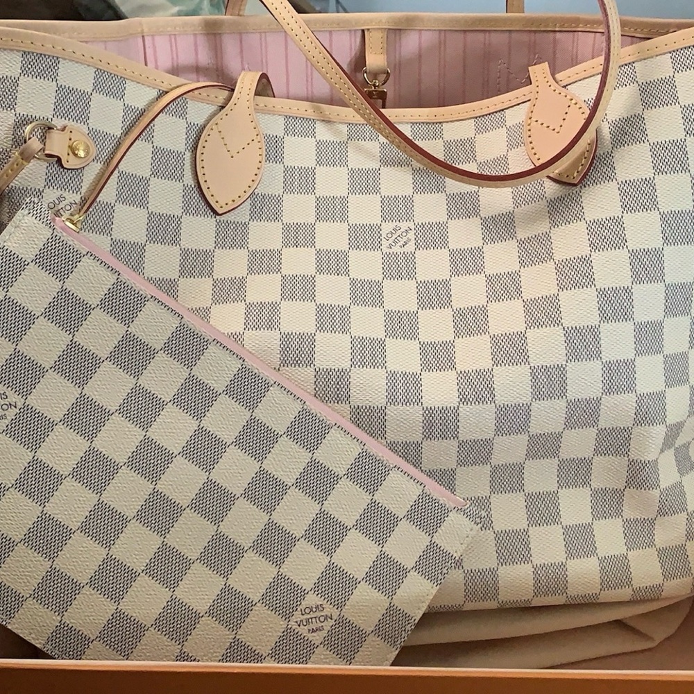 Louis Vuitton Damier Azur Tote - Cream and ballerina pink interior
